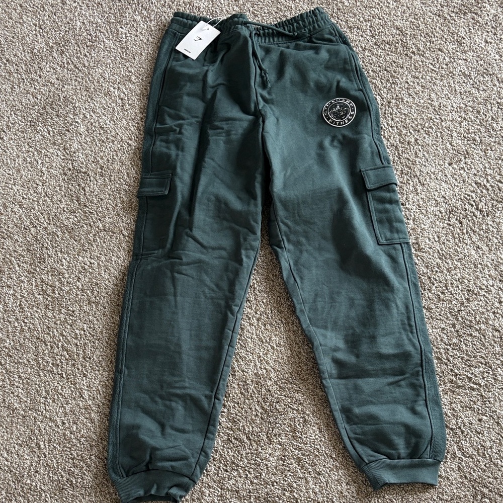 Gymshark Dark Green cargo joggers with patch logo